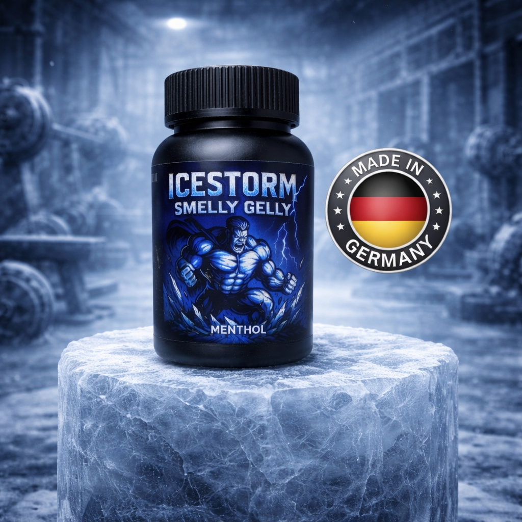 ICESTORM Menthol Riechgel auf Eissockel mit Made in Germany-Siegel